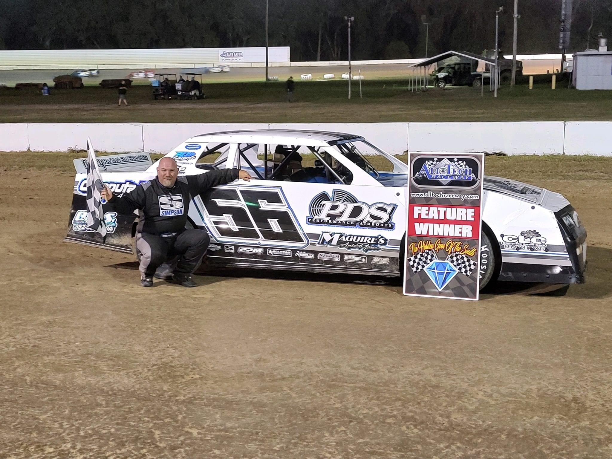 Patrick Williams, winner of the Pure Stock main event. Patrick Williams, winner of the Pure Stock main event.